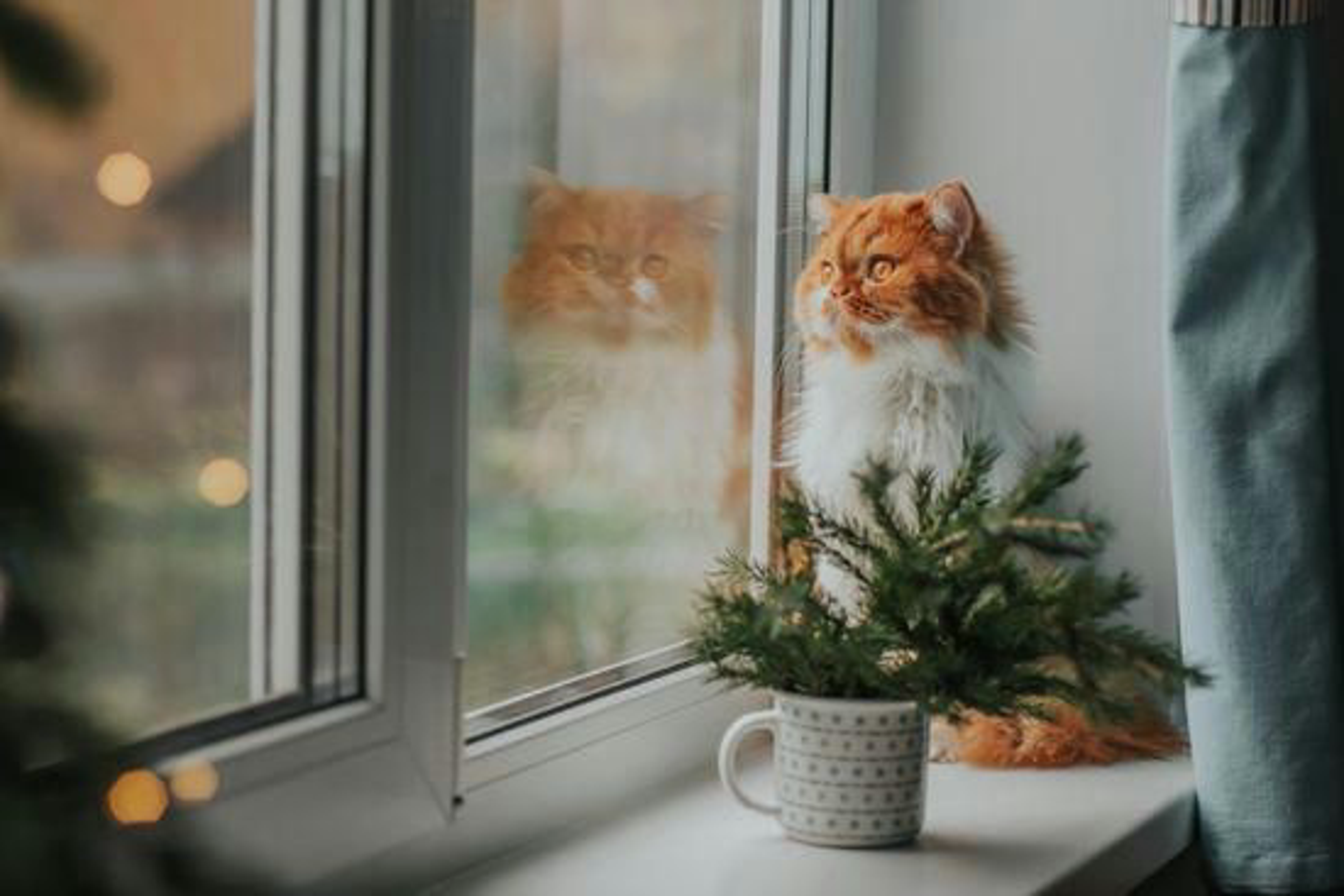 Katze sitzt auf dem Fensterbrett und schaut aus dem Fenster